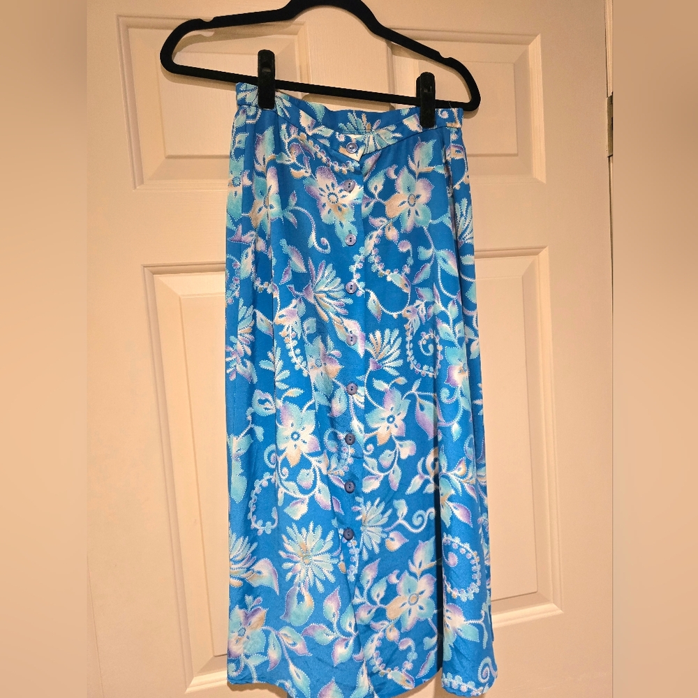 Vintage Worthington Floral Blue and White Skirt Size 6P